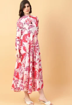 Digital Printed Cotton Maxi Dress in Off White