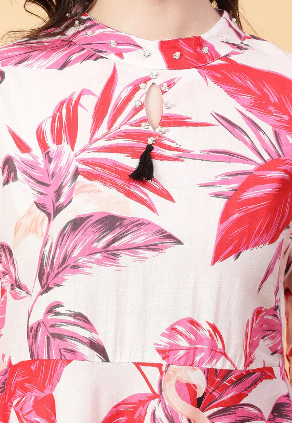 Digital Printed Cotton Maxi Dress in Off White