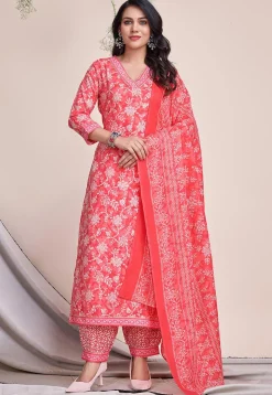 Digital Printed Cotton Pakistani Suit in Pink