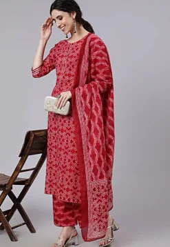 Digital Printed Cotton Pakistani Suit in Red