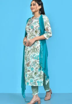 Digital Printed Cotton Pakistani Suit in White