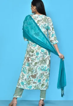 Digital Printed Cotton Pakistani Suit in White