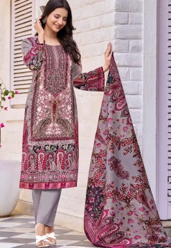 Digital Printed Cotton Pakistani Suit in Grey