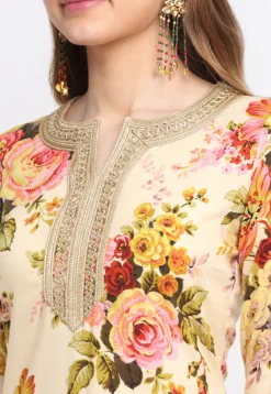 Digital Printed Cotton Pakistani Suit in Cream