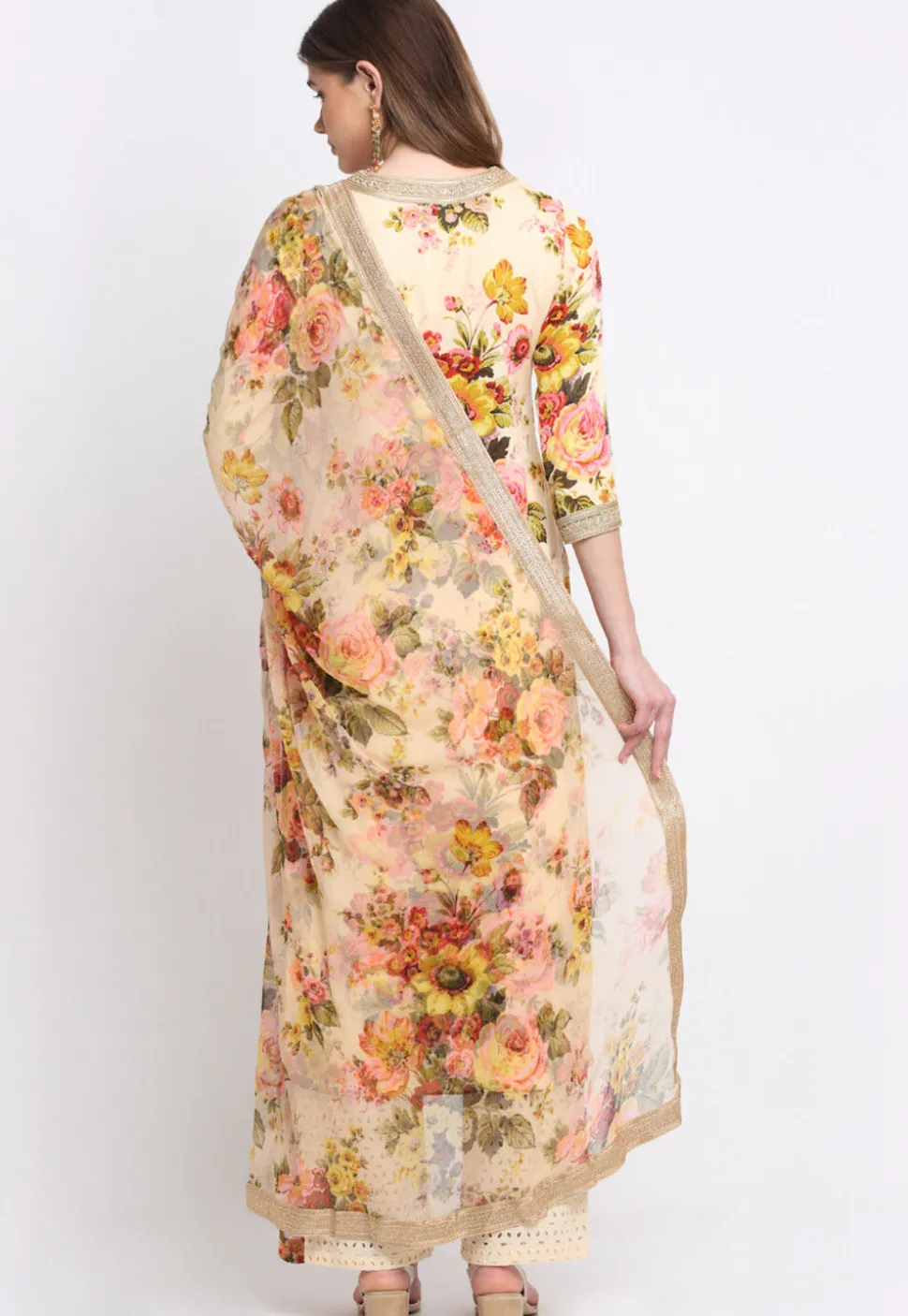 Digital Printed Cotton Pakistani Suit in Cream