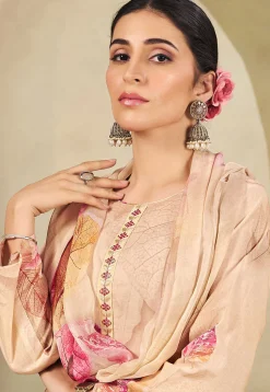 Digital Printed Cotton Pakistani Suit in Beige