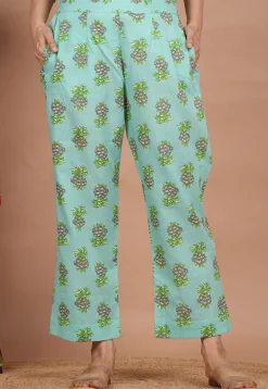 Digital Printed Cotton Palazzo in Turquoise