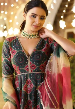 Digital Printed Cotton Pakistani Suit in Dark Green