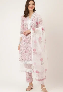 Digital Printed Cotton Pakistani Suit in Off White