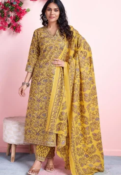 Digital Printed Cotton Pakistani Suit in Yellow