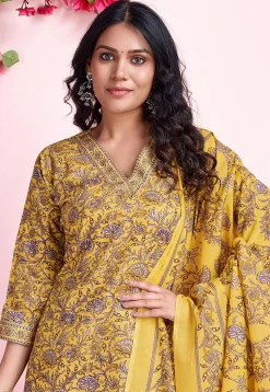 Digital Printed Cotton Pakistani Suit in Yellow