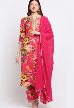 Digital Printed Cotton Pakistani Suit in Fuchsia