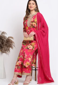 Digital Printed Cotton Pakistani Suit in Fuchsia