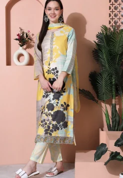 Digital Printed Cotton Pakistani Suit in Multicolor