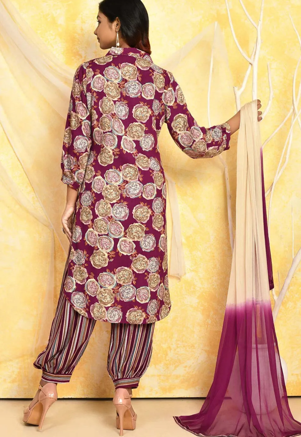 Digital Printed Cotton Punjabi Suit in Purple