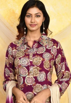 Digital Printed Cotton Punjabi Suit in Purple