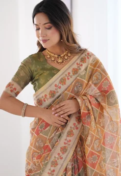 Digital Printed Cotton Saree in Multicolor