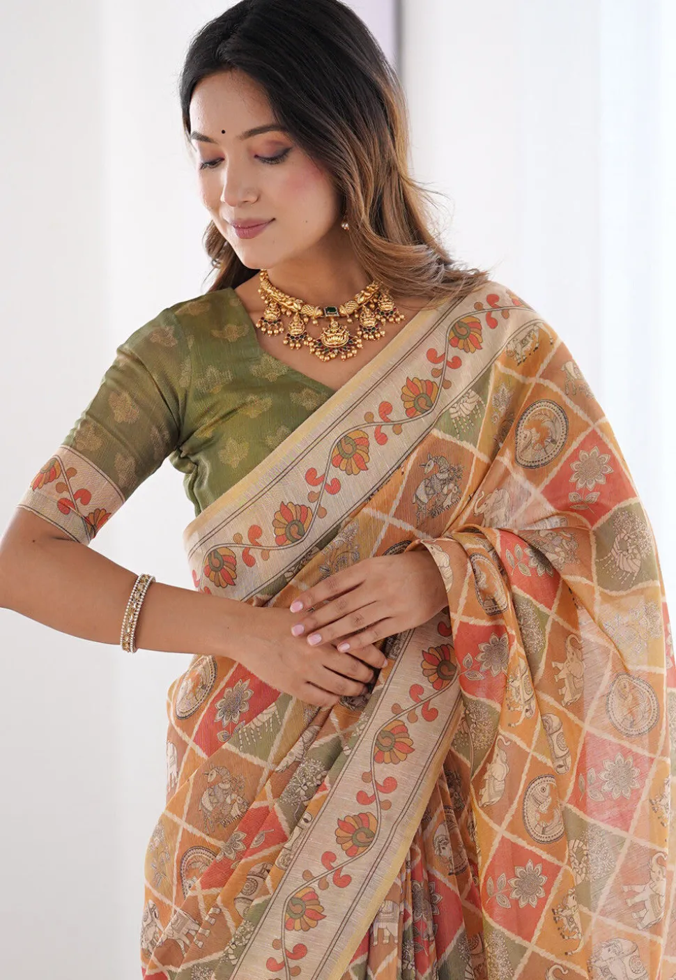 Digital Printed Cotton Saree in Multicolor