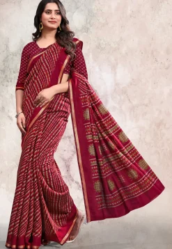 Digital Printed Cotton Saree in Maroon