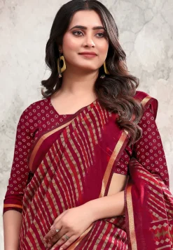 Digital Printed Cotton Saree in Maroon