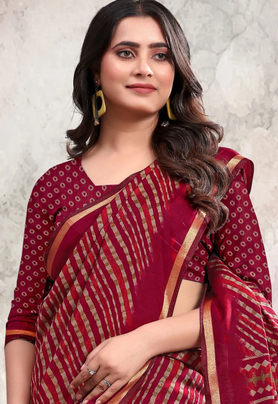 Digital Printed Cotton Saree in Maroon