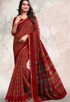 Digital Printed Cotton Saree in Maroon