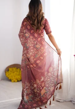 Digital Printed Cotton Saree in Maroon