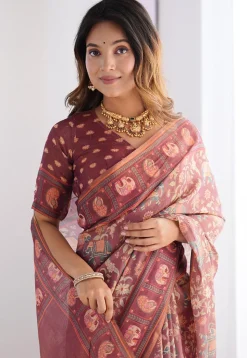 Digital Printed Cotton Saree in Maroon
