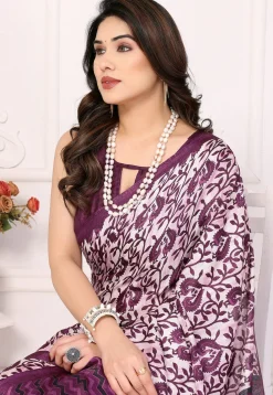 Digital Printed Cotton Saree in Off White