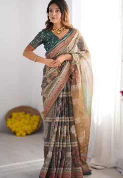 Digital Printed Cotton Saree in Multicolor