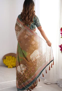 Digital Printed Cotton Saree in Multicolor