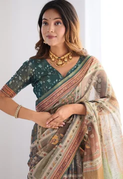 Digital Printed Cotton Saree in Multicolor