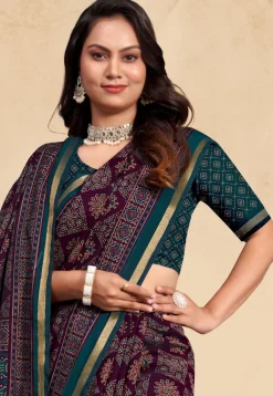 Digital Printed Cotton Saree in Purple