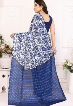 Digital Printed Cotton Saree in Off White