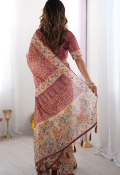 Digital Printed Cotton Saree in Maroon