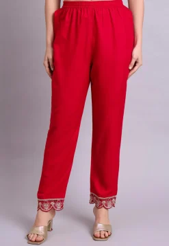 Digital Printed Cotton Scalloped A Line Suit in Red