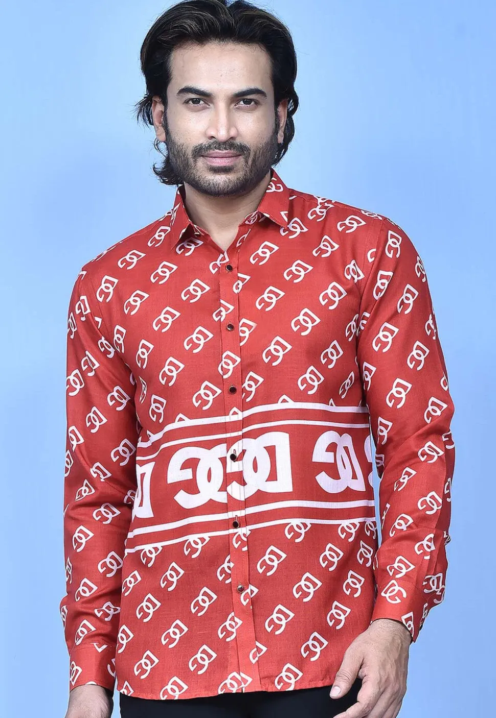 Digital Printed Cotton Shirt in Red