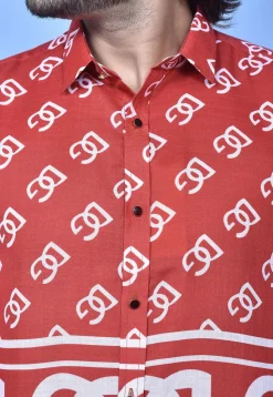Digital Printed Cotton Shirt in Red
