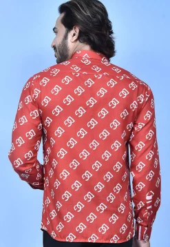 Digital Printed Cotton Shirt in Red