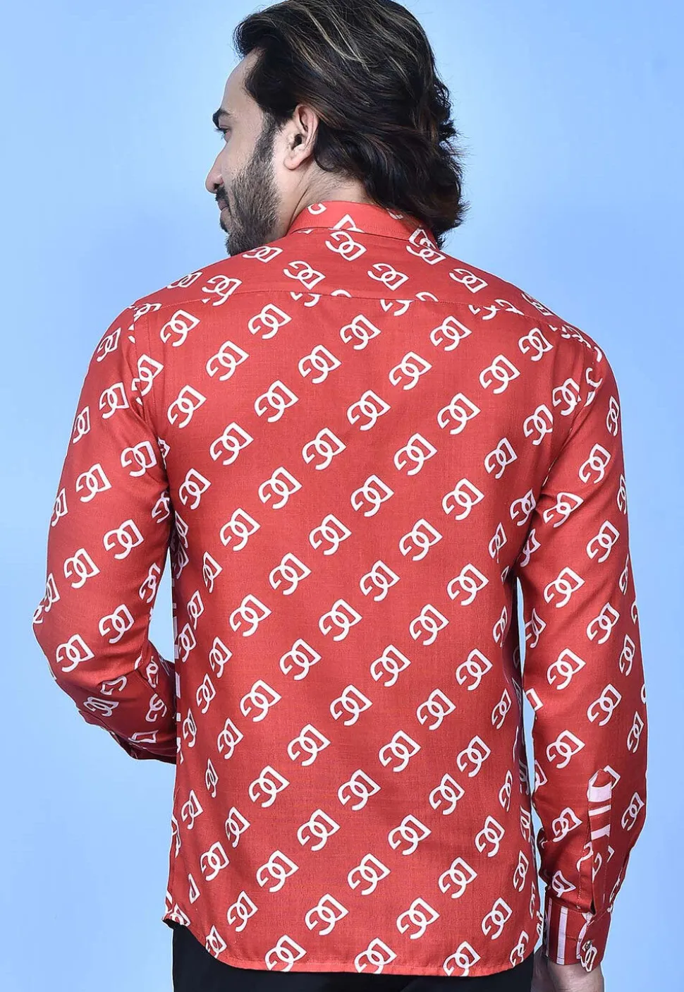 Digital Printed Cotton Shirt in Red
