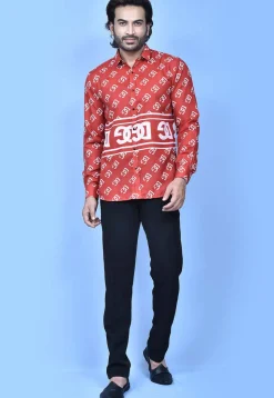 Digital Printed Cotton Shirt in Red