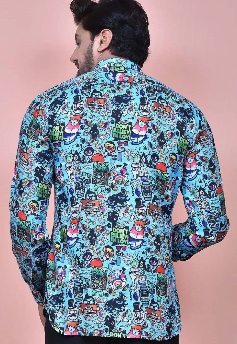 Digital Printed Cotton Shirt in Sky Blue