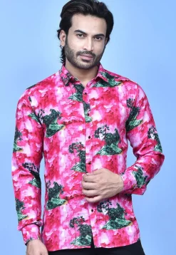 Digital Printed Cotton Shirt in Pink