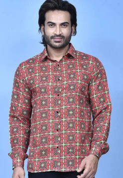 Digital Printed Cotton Shirt in Coral Pink