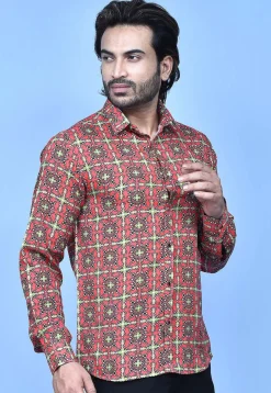 Digital Printed Cotton Shirt in Coral Pink