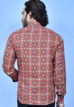 Digital Printed Cotton Shirt in Coral Pink