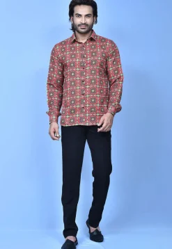 Digital Printed Cotton Shirt in Coral Pink