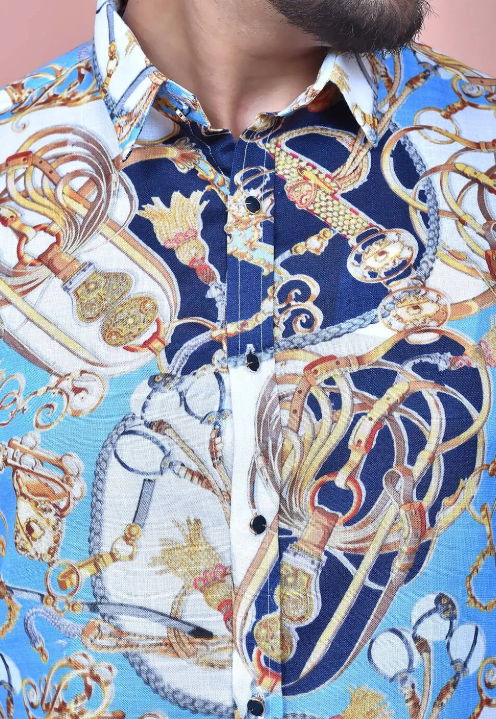 Digital Printed Cotton Shirt in Blue