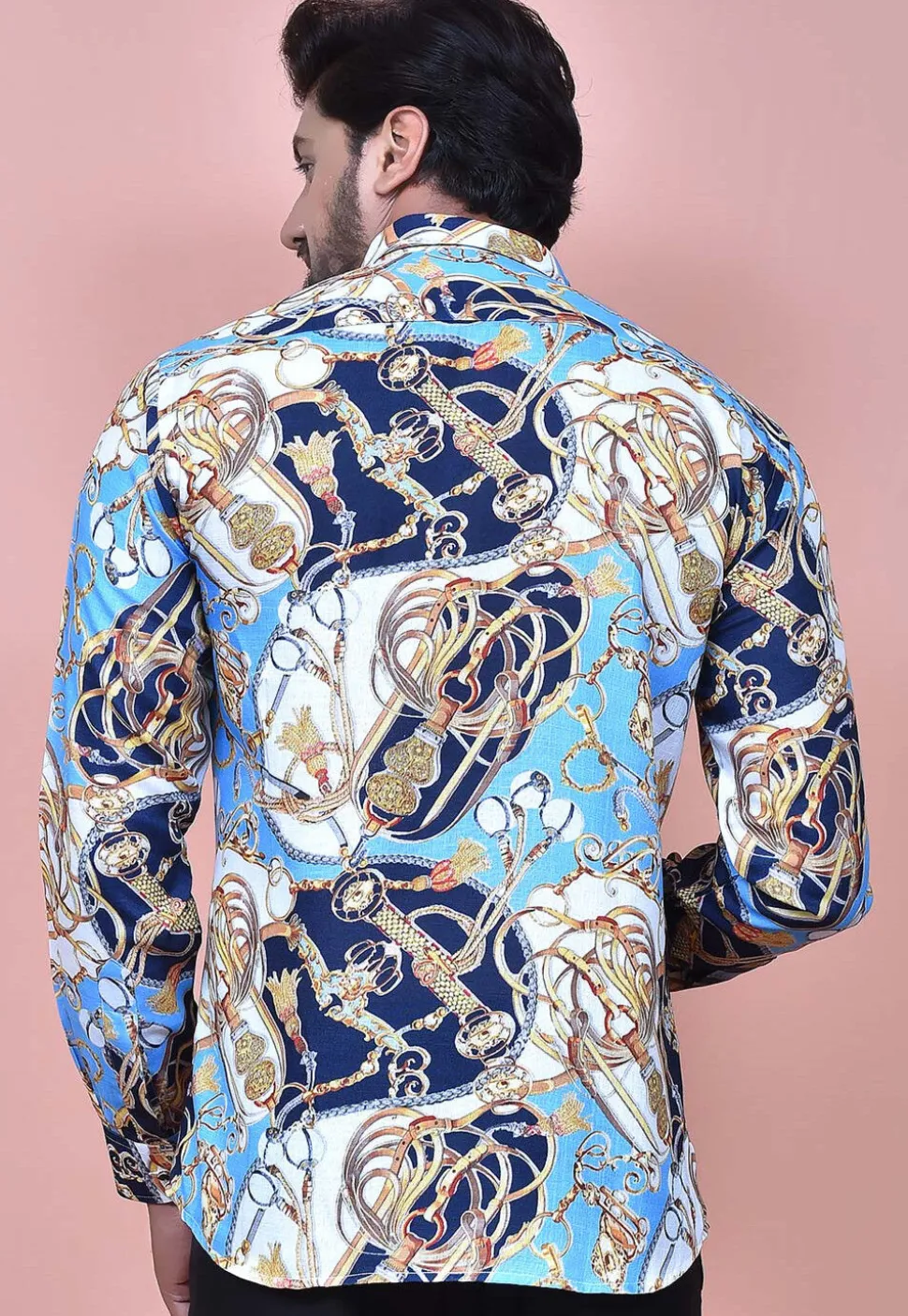 Digital Printed Cotton Shirt in Blue