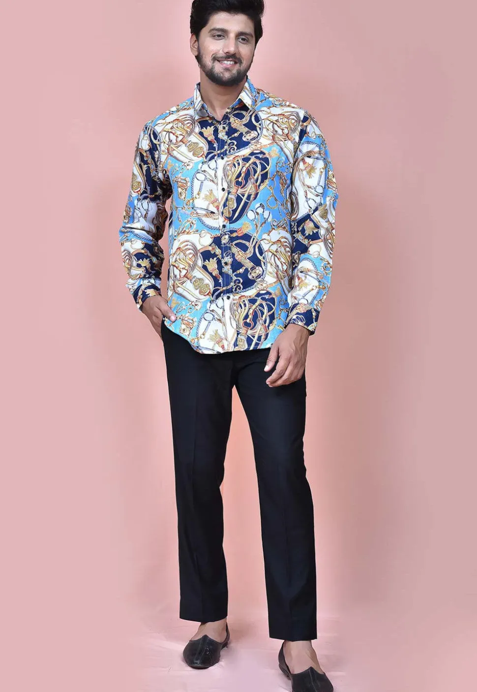 Digital Printed Cotton Shirt in Blue